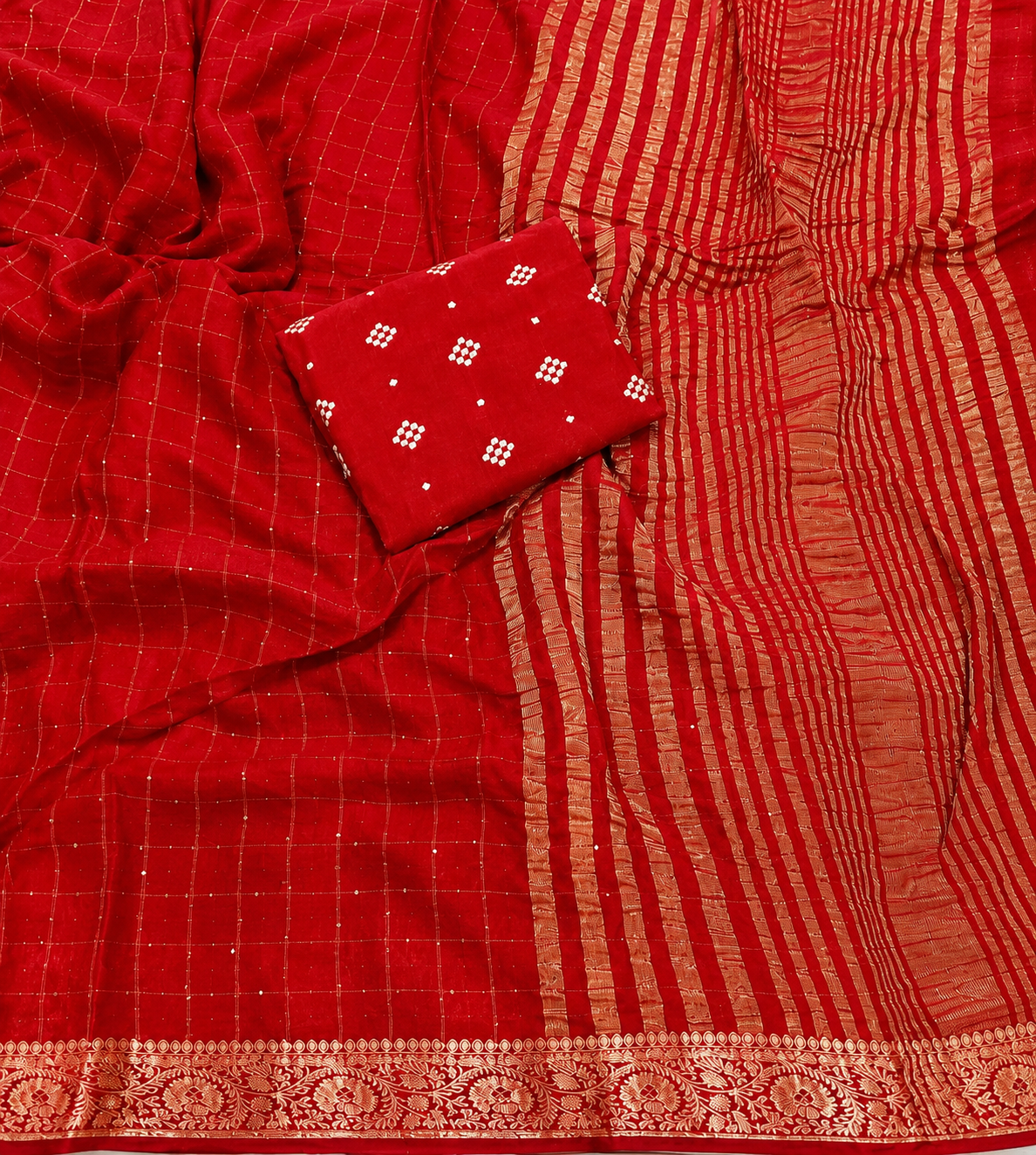 Viscose georgette checks sequins pattern sarees