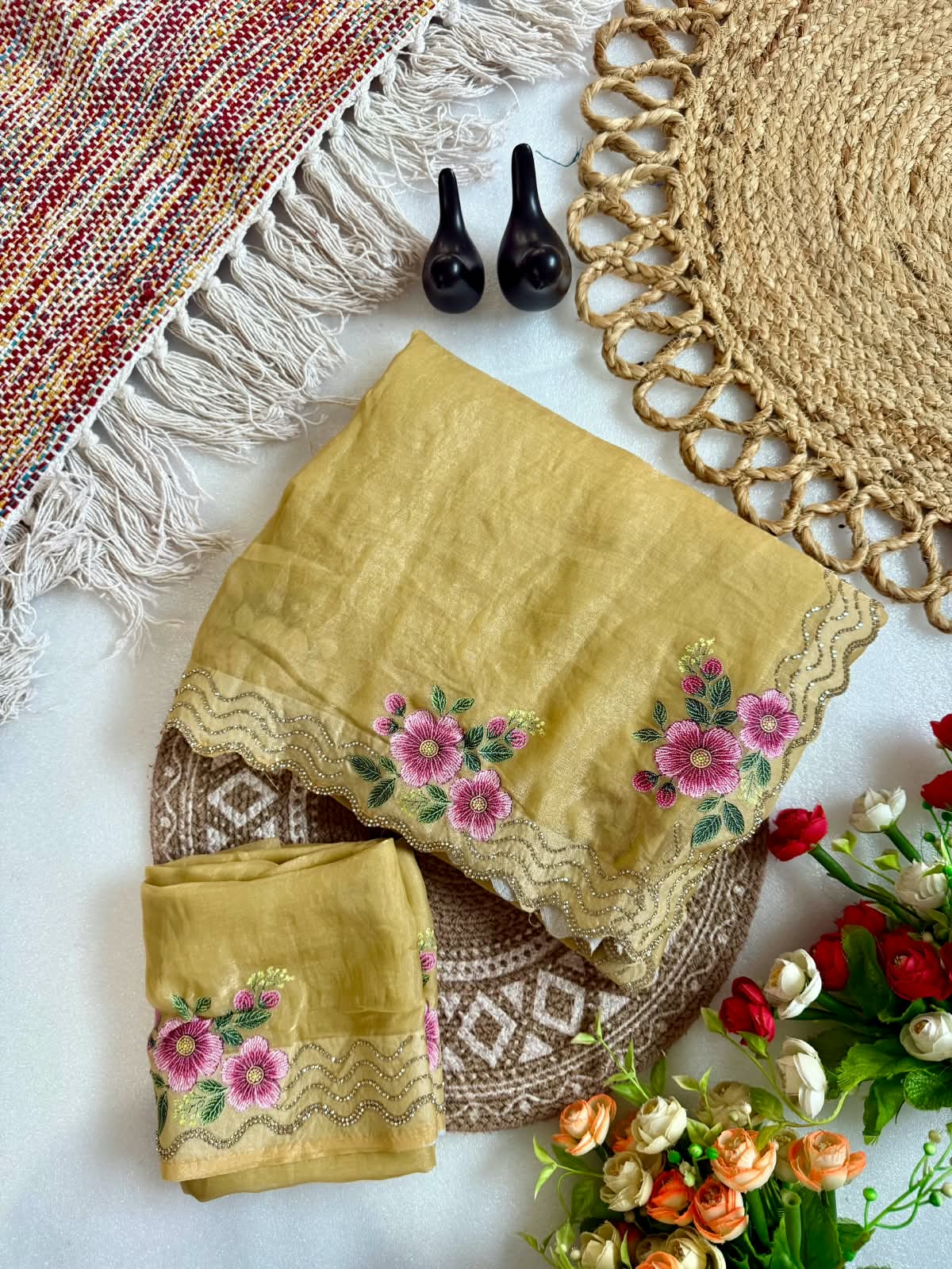 Space silk 3d print diamond stone work saree