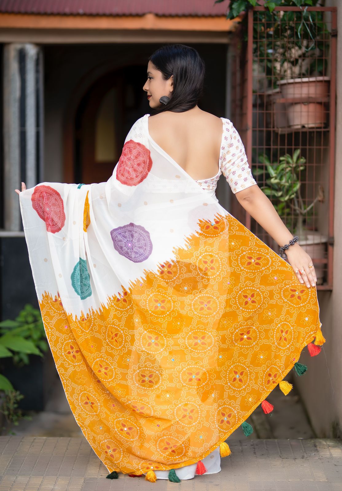 Georgette bandhini saree