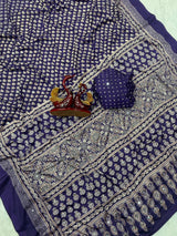 Semi modal crepe silk ajrak mirror saree
