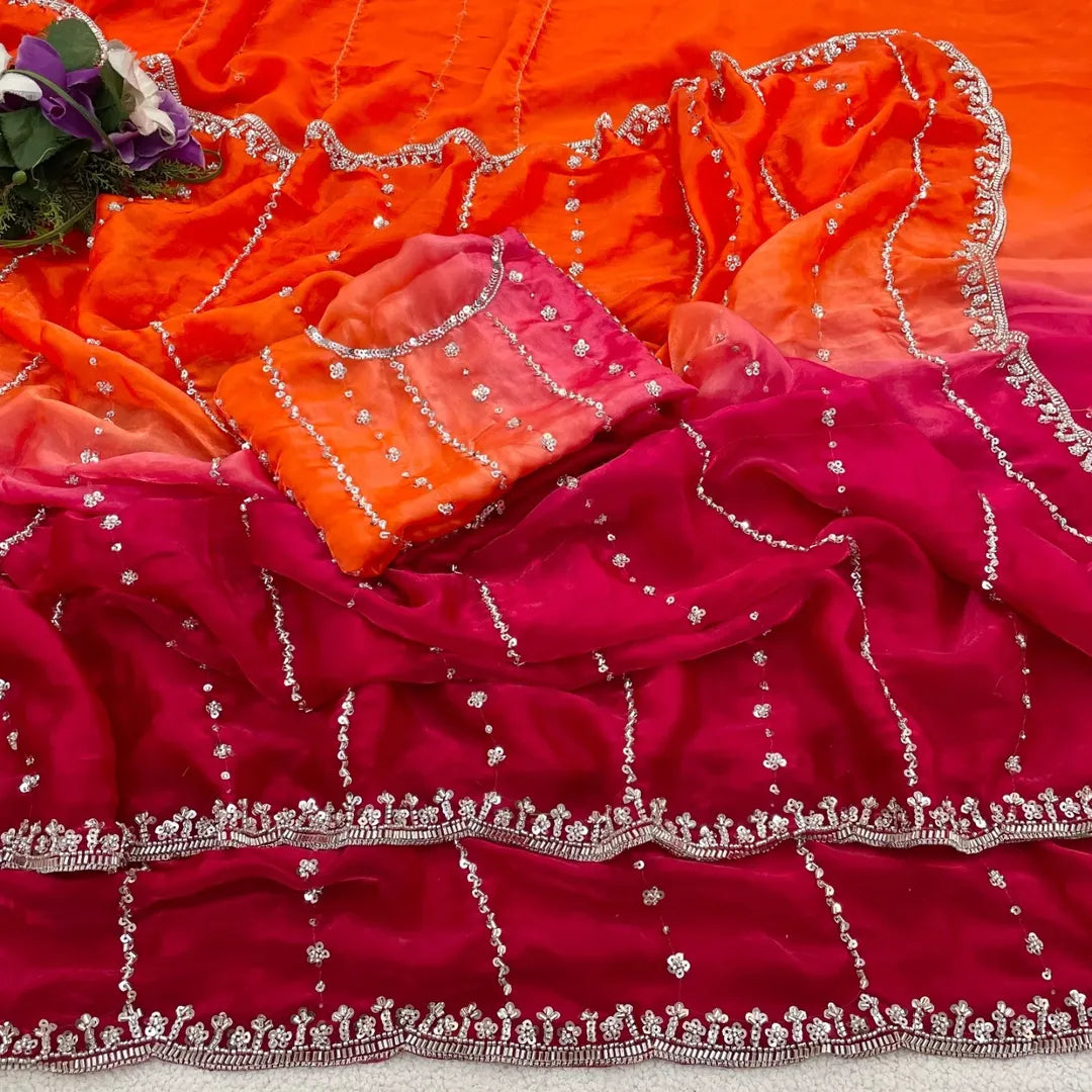 Space silk dual shade original beads work saree