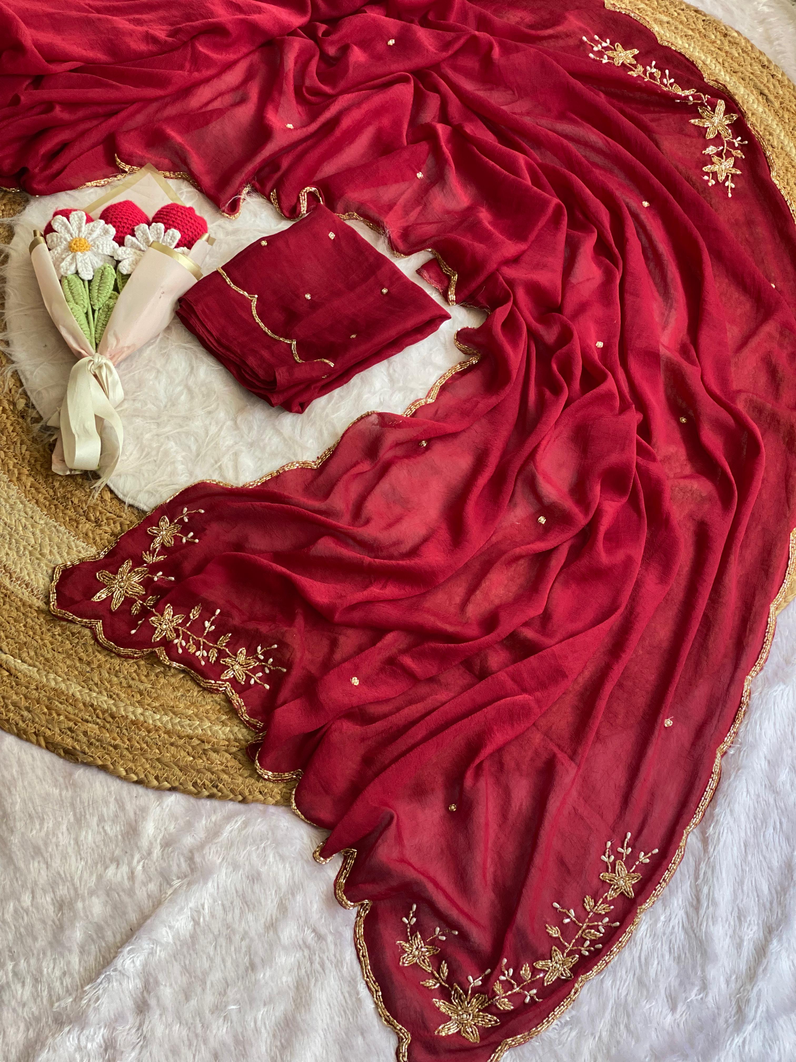 Rangoli crush pure handwork saree