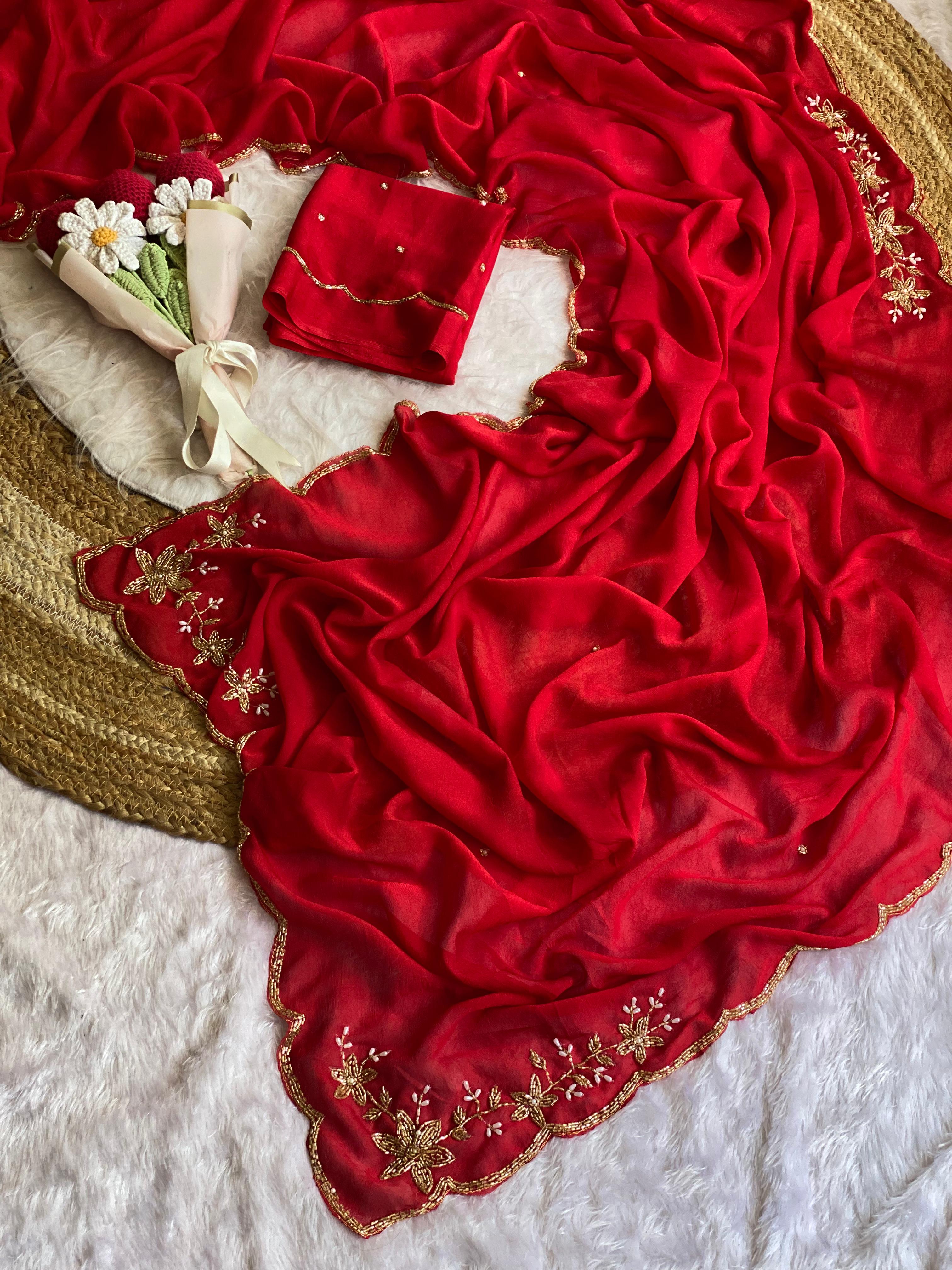Rangoli crush pure handwork saree