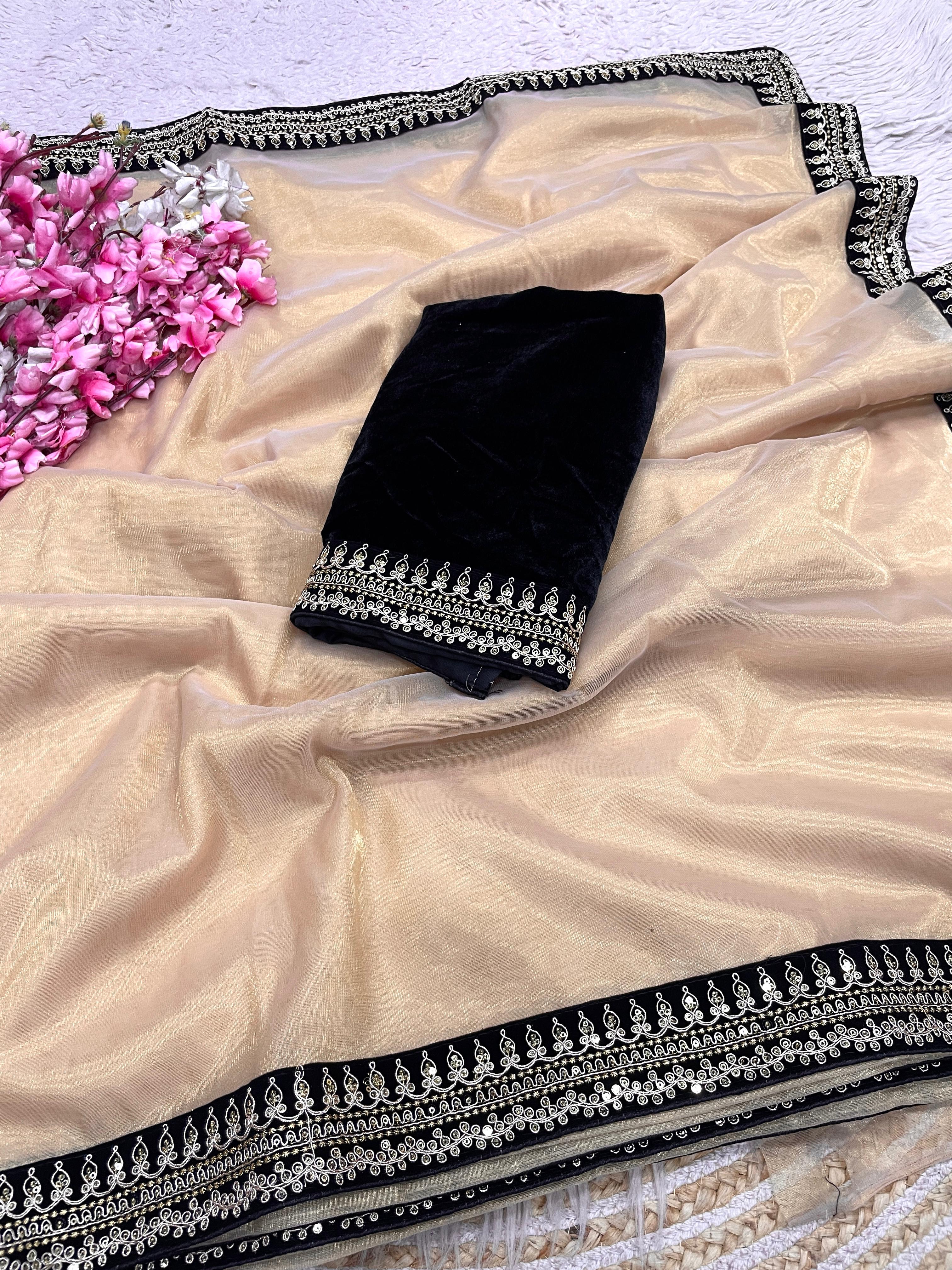 Soft Tissue Net Saree with Velvet blouse