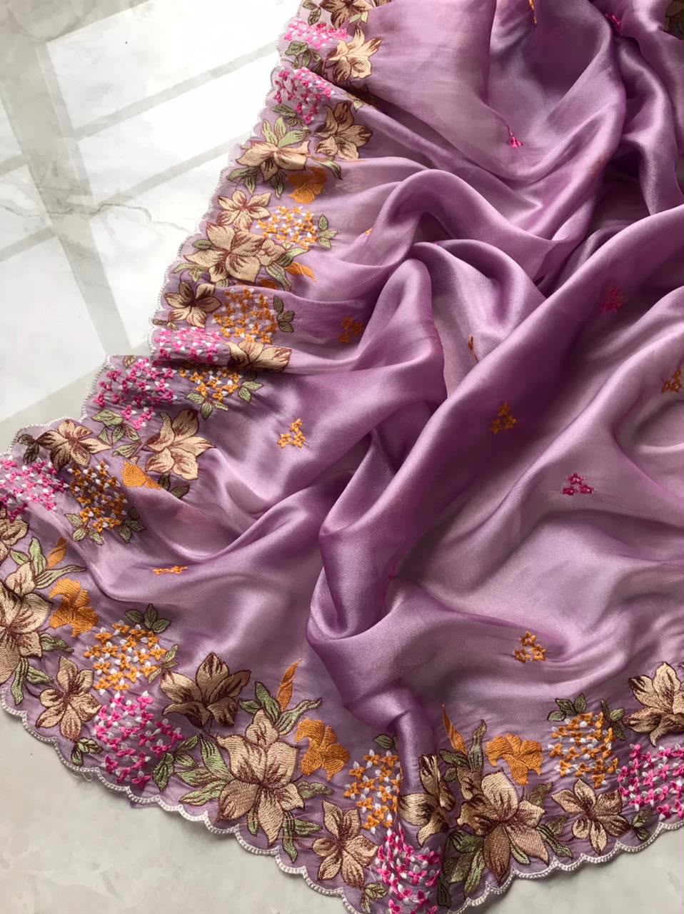 Tissue embroidery premium saree