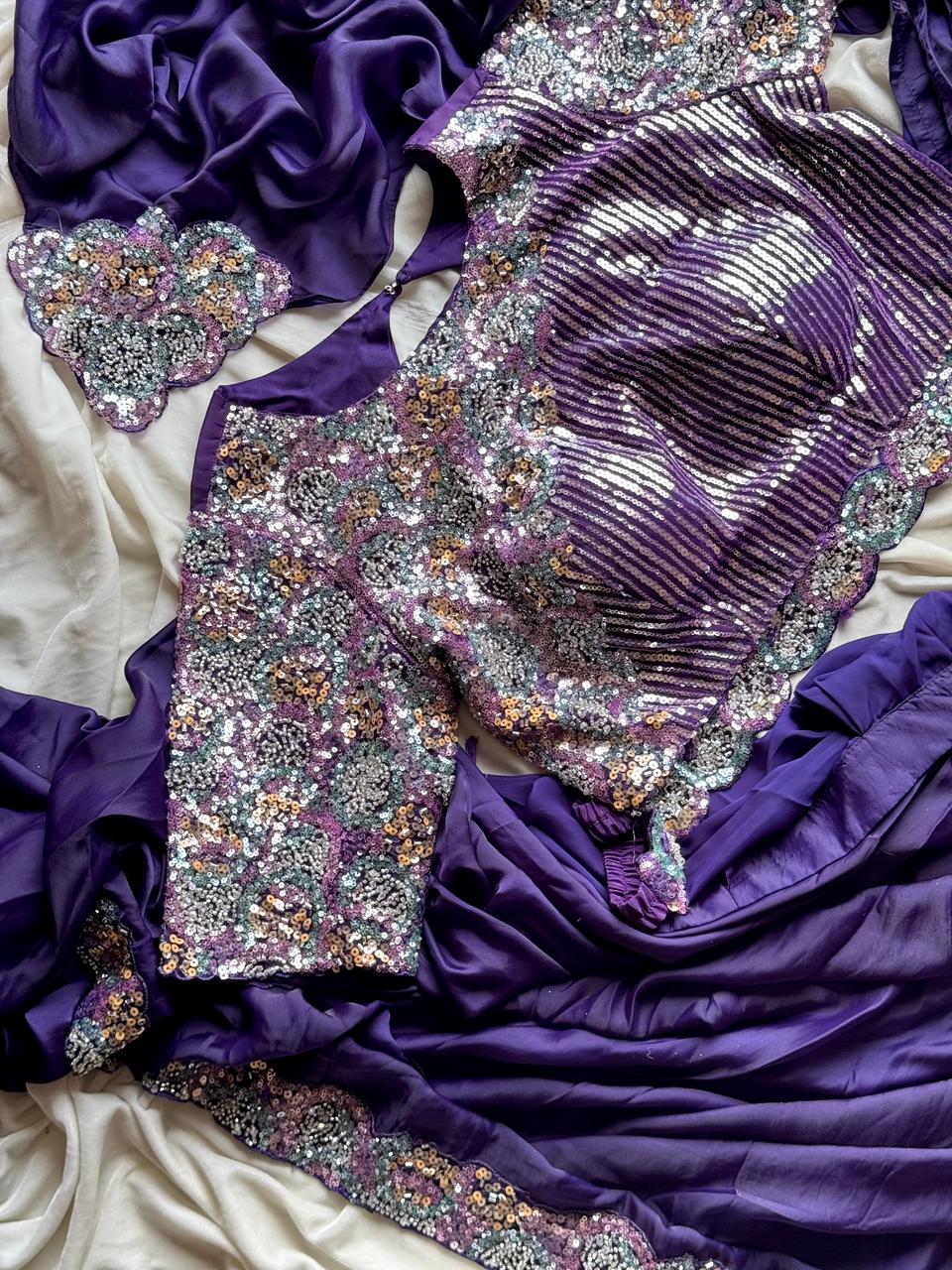 Premium ultra violet desinger one minute saree