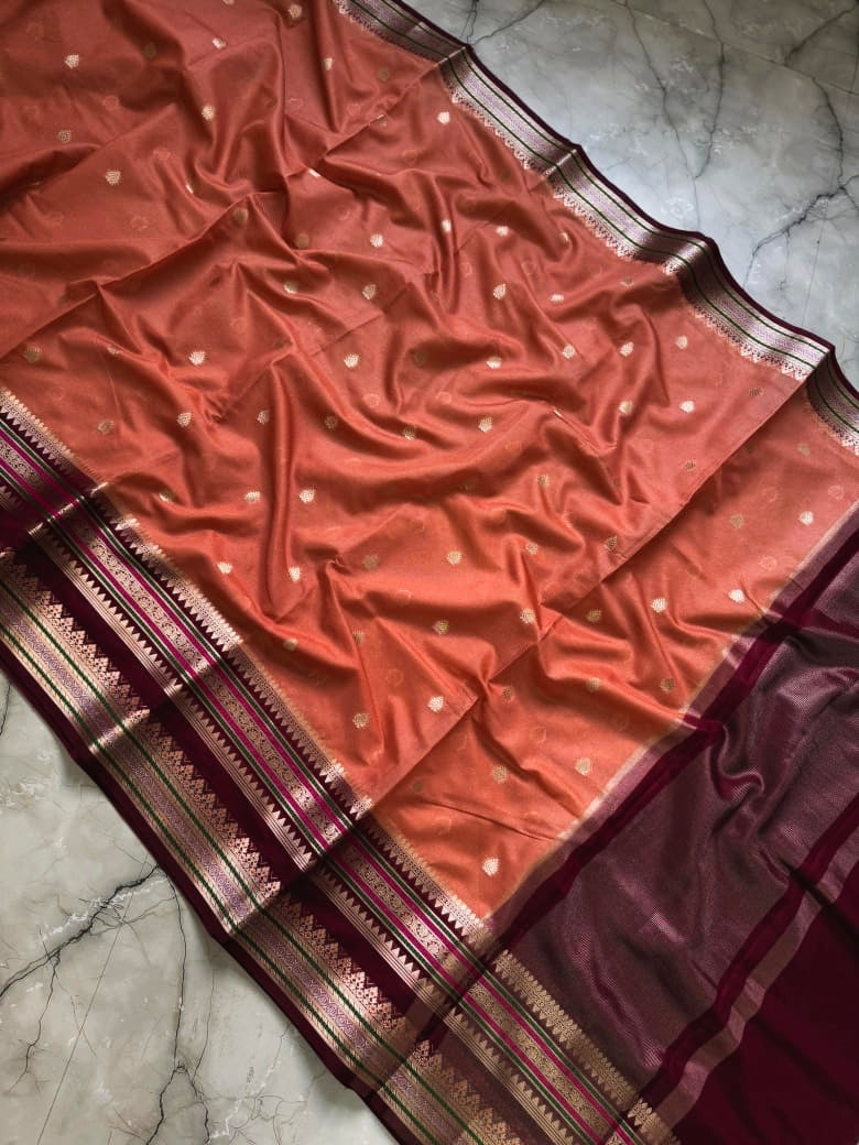 Banarasi soft katan silk contrast boarder saree