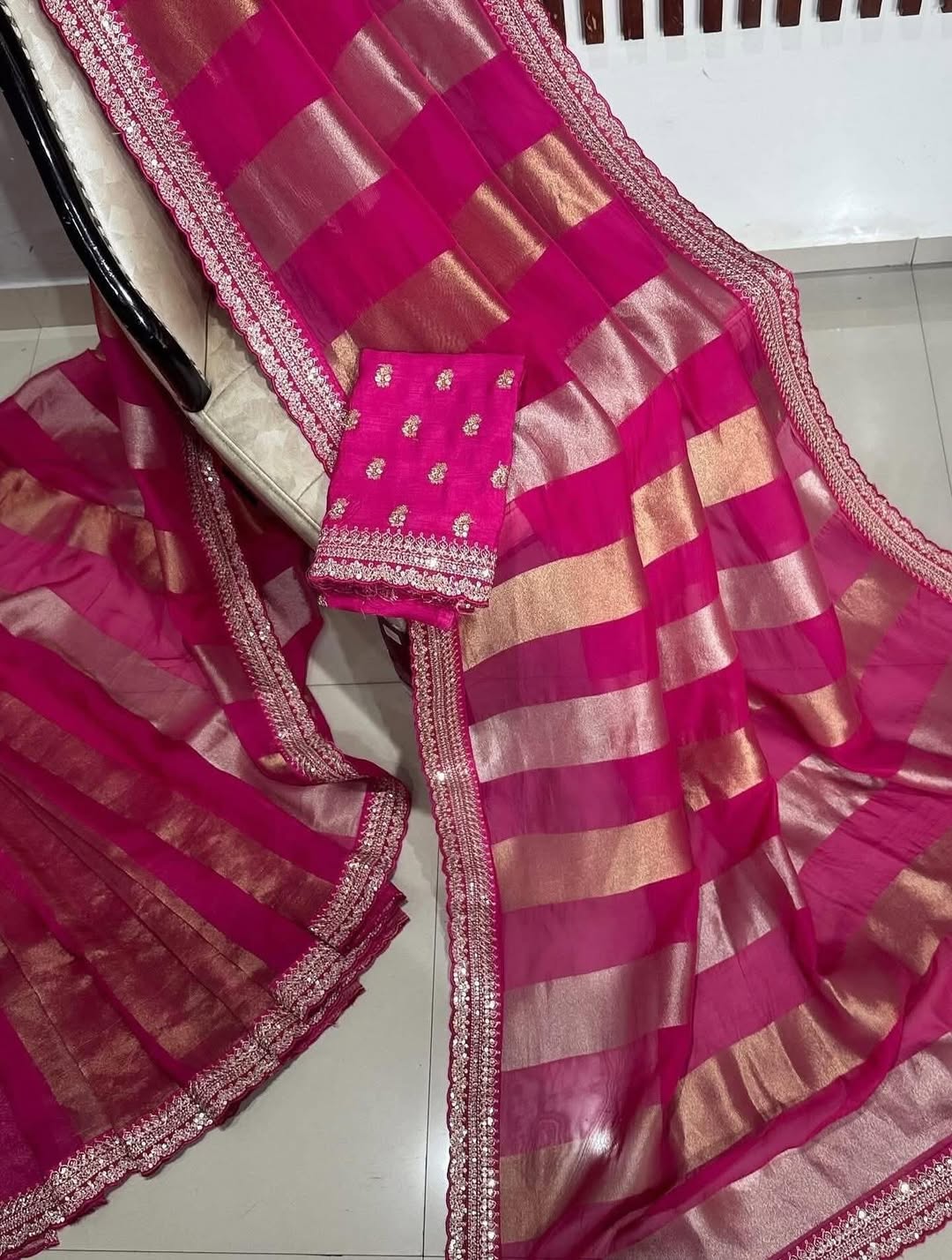 Kaddi georgette tissue weaving saree