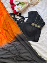 Kajal agarwal inspired chinnon 2 shade saree