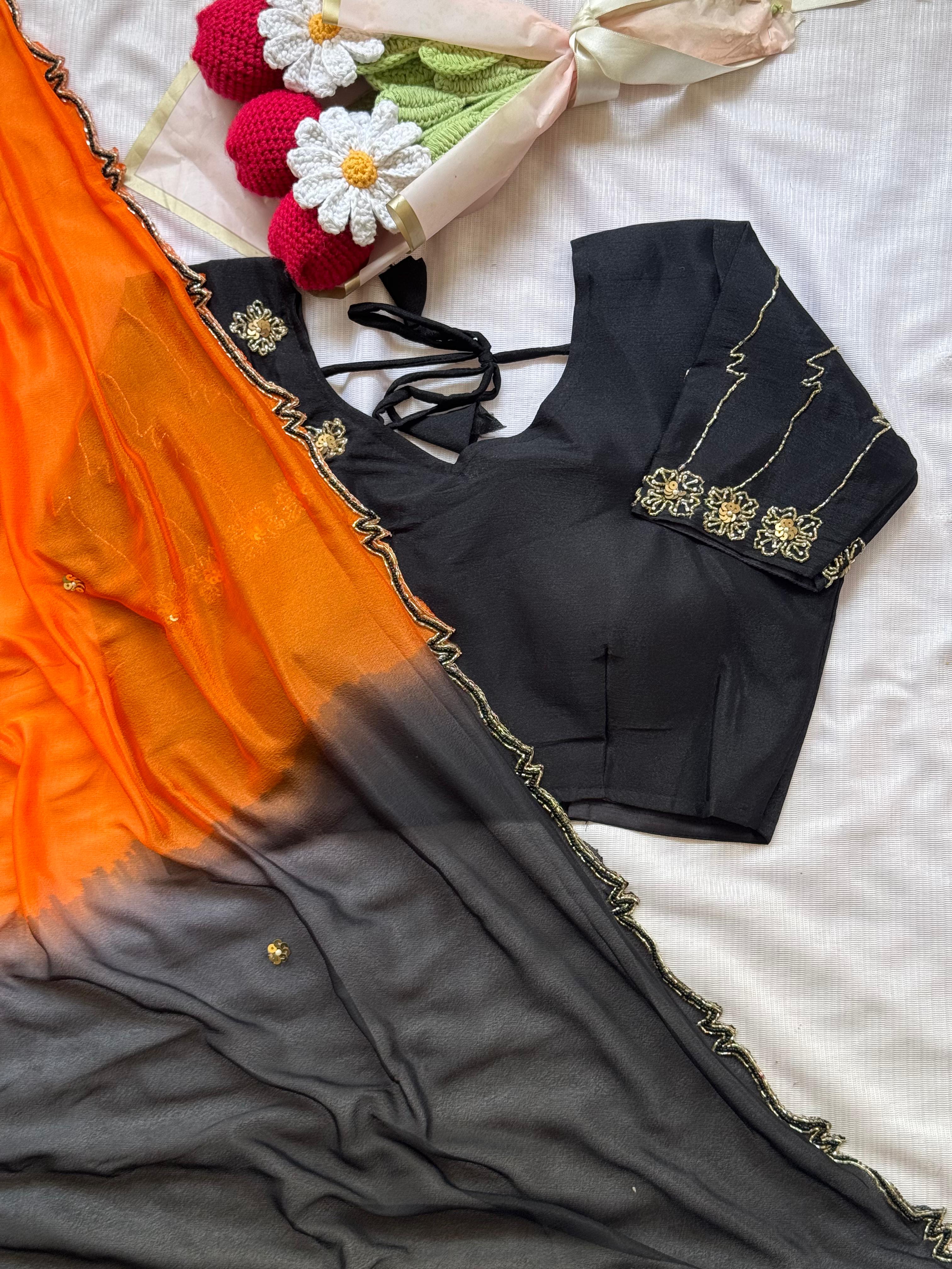 Kajal agarwal inspired chinnon 2 shade saree