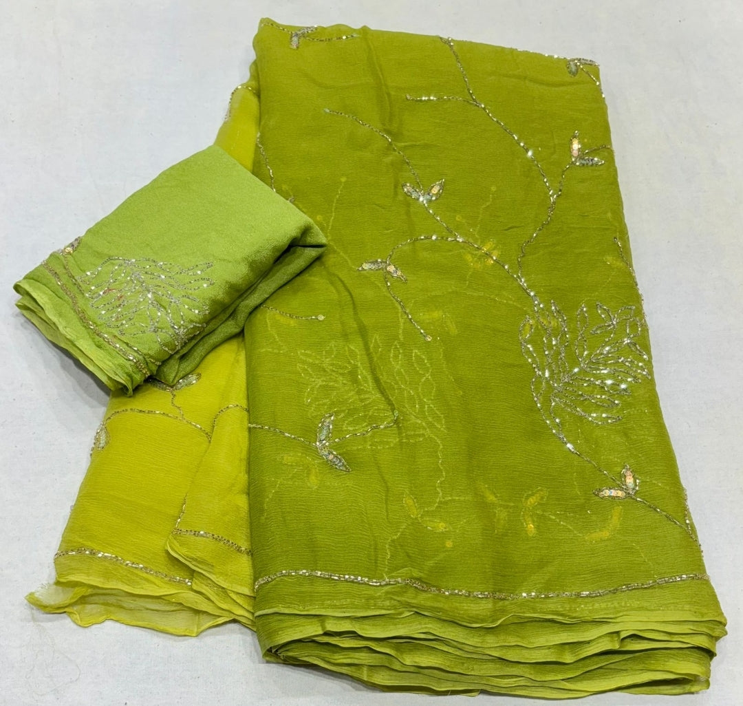 Chiffon pure jaal handwork saree