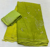 Chiffon pure jaal handwork saree