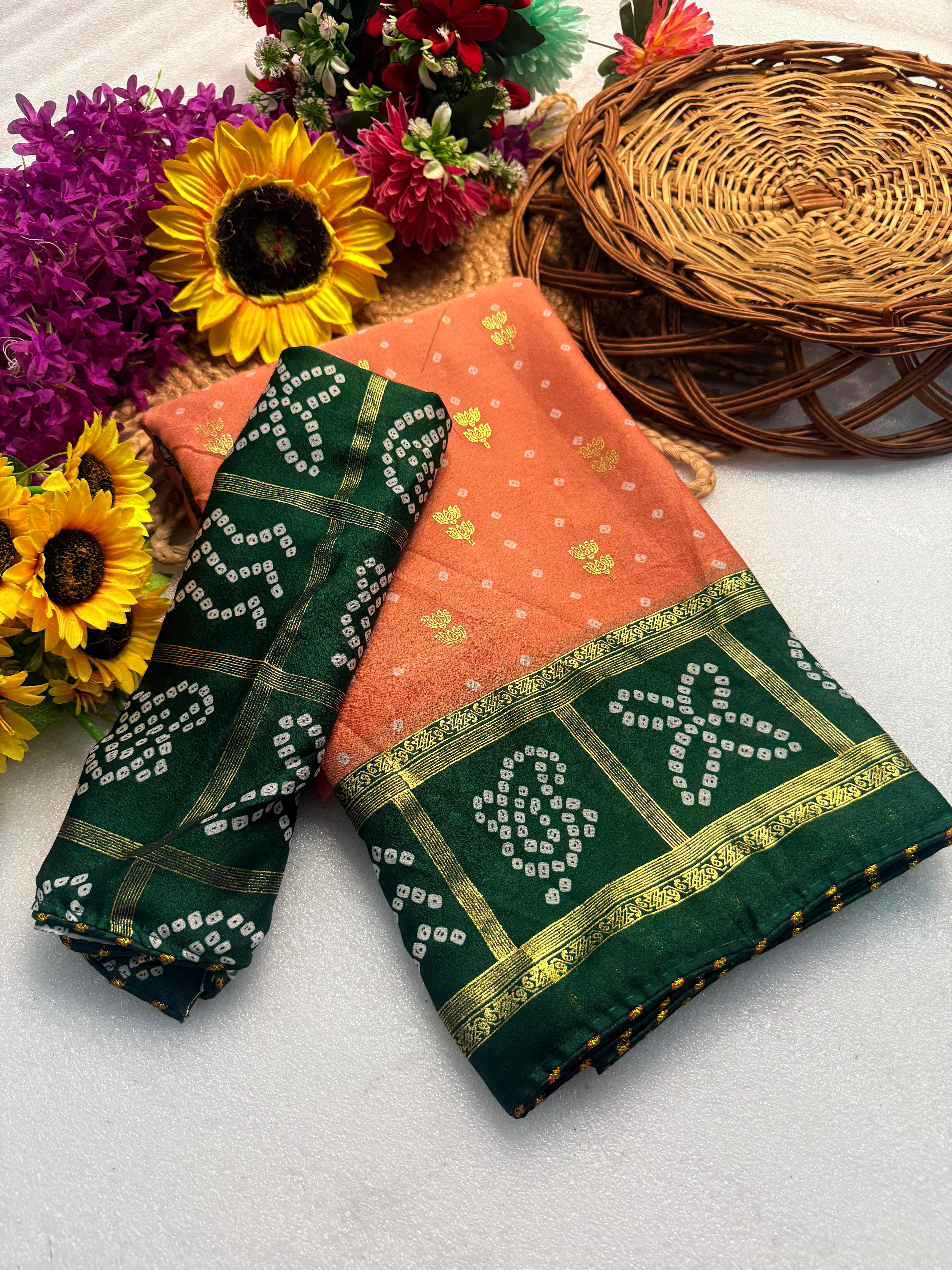 Moss Georgette Bandej Saree