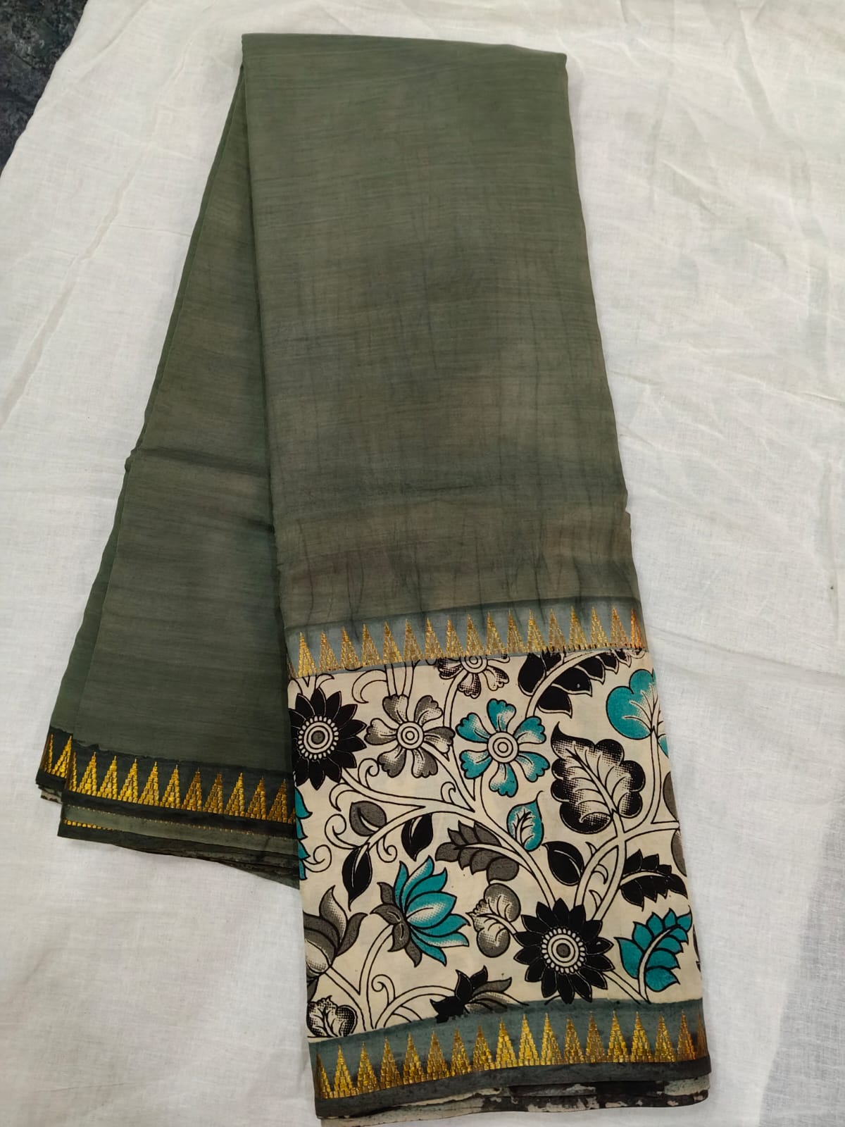 Mangalagiri silk handloom kalamkari gap boarder saree