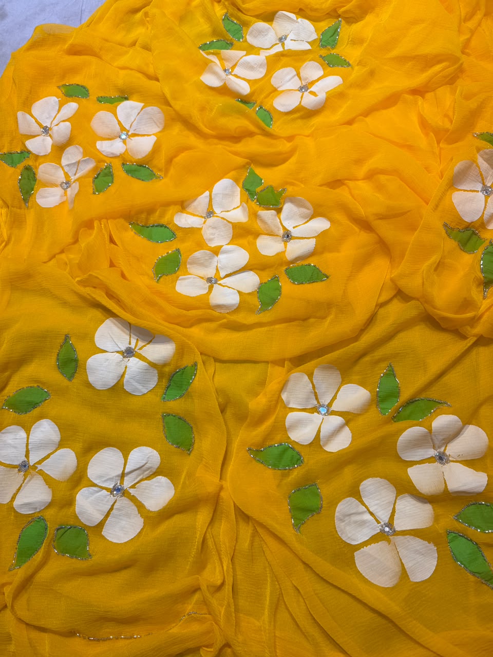 Chiffon handpaint kardhana work saree