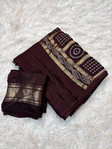 Pure rasmalai and semi mysore silk mix bandhej saree