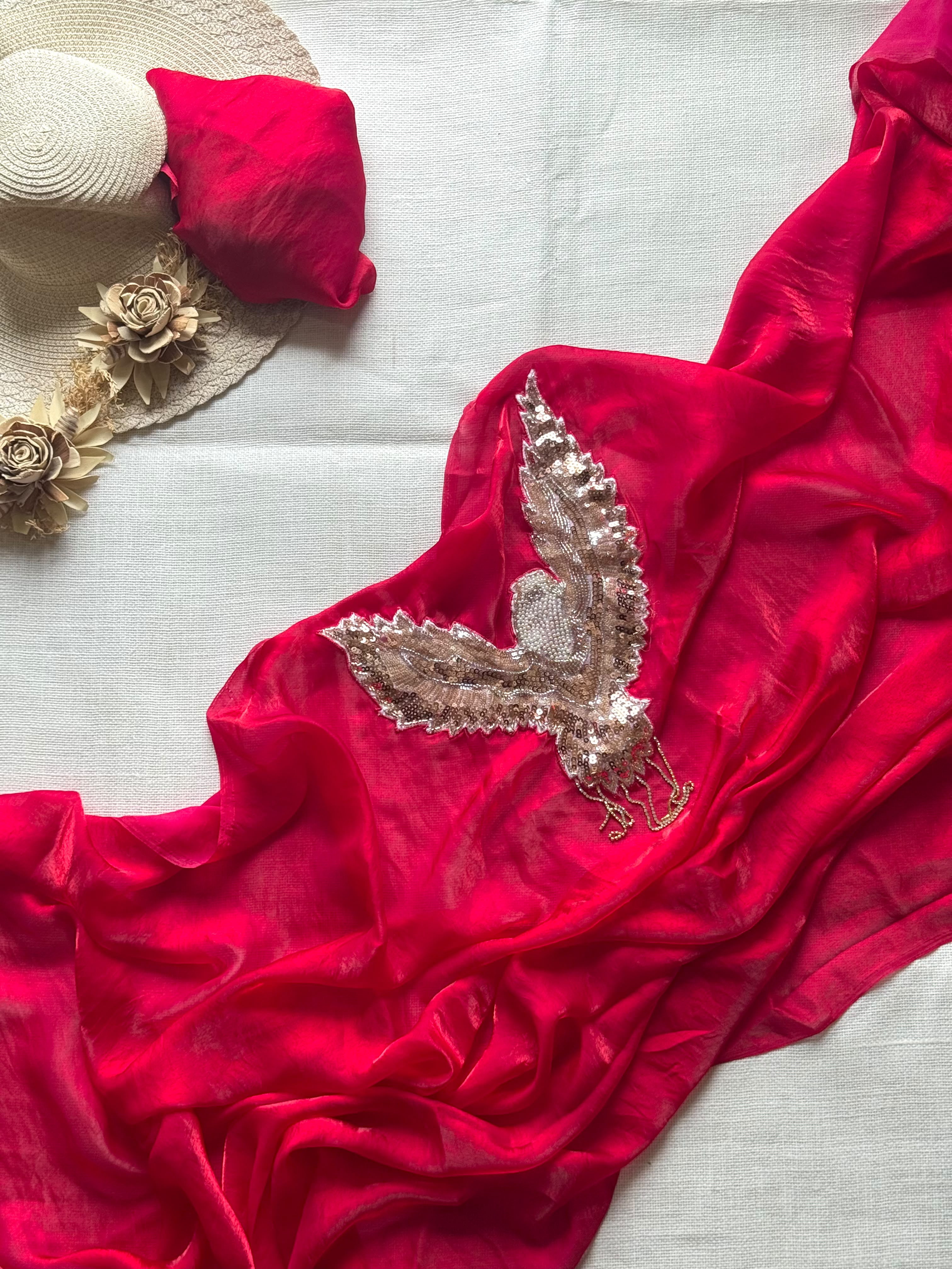 Exclusive Space silk bird patch saree
