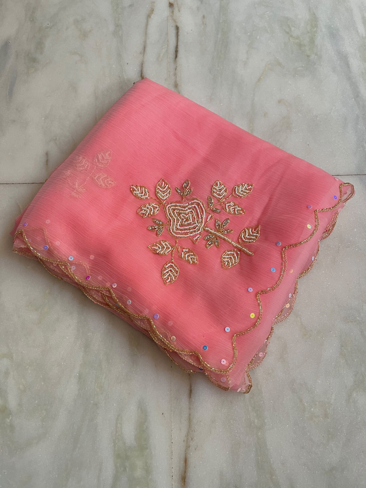 Pure chiffon and organza handwork saree