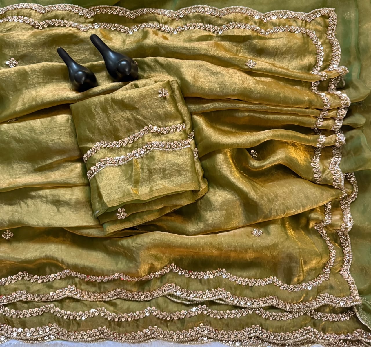 Space silk original handwork gold beads saree
