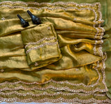 Space silk original handwork gold beads saree