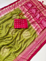Moss Georgette Bandej Saree