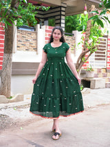 Vichitra silk layered boat neck frock