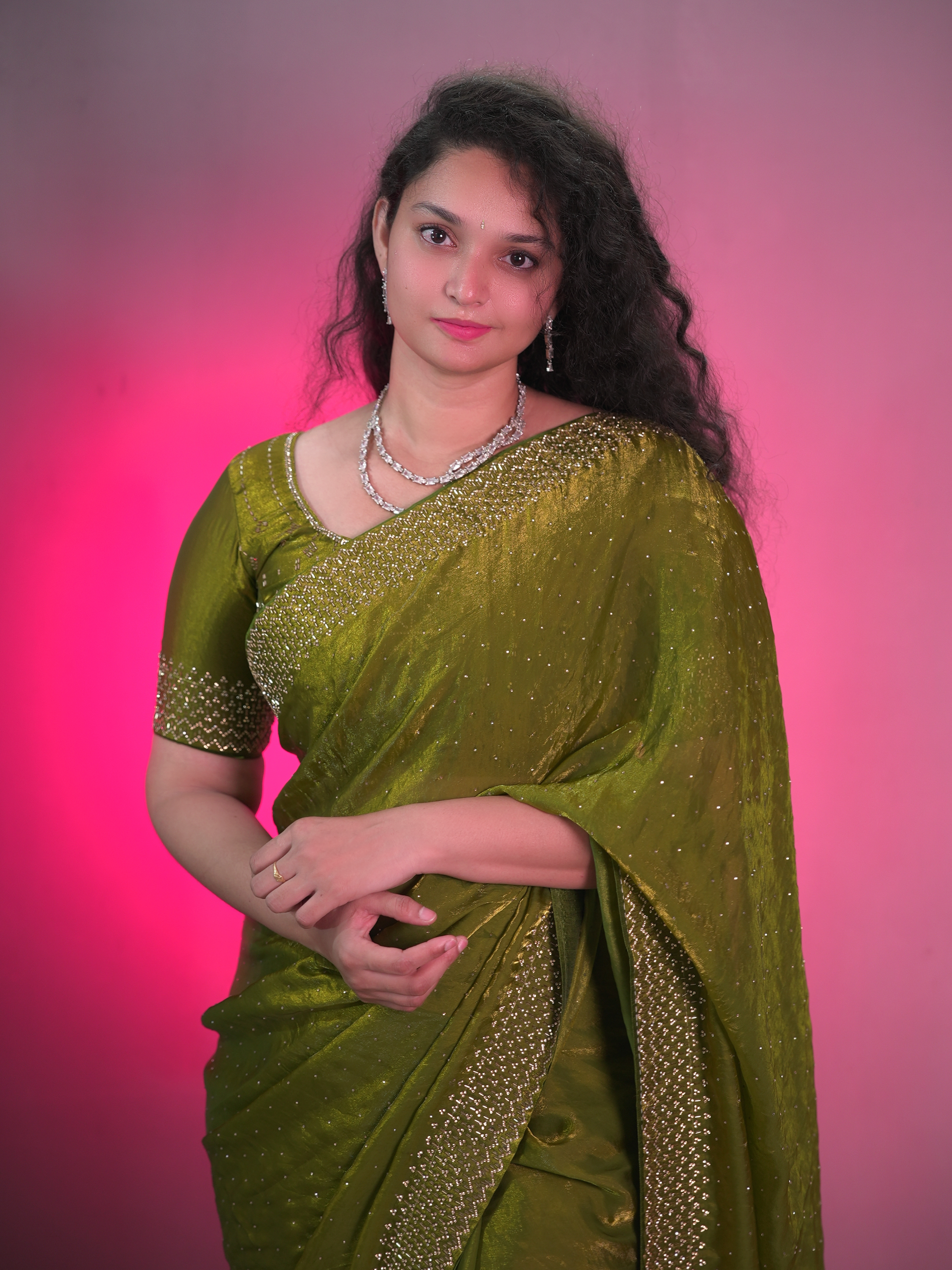 Diamond stone Space Silk Saree
