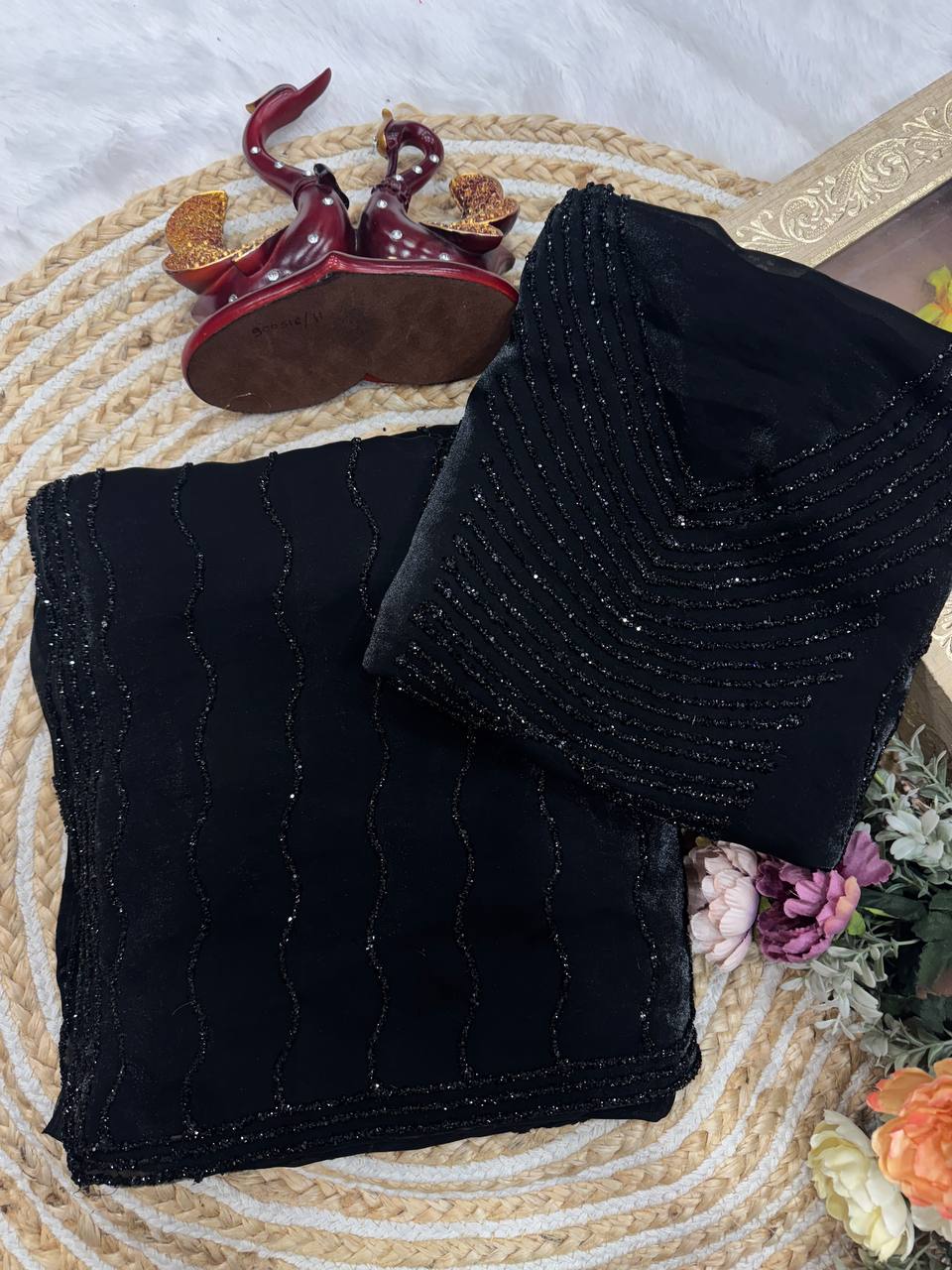 wonderful black cocktail space silk saree