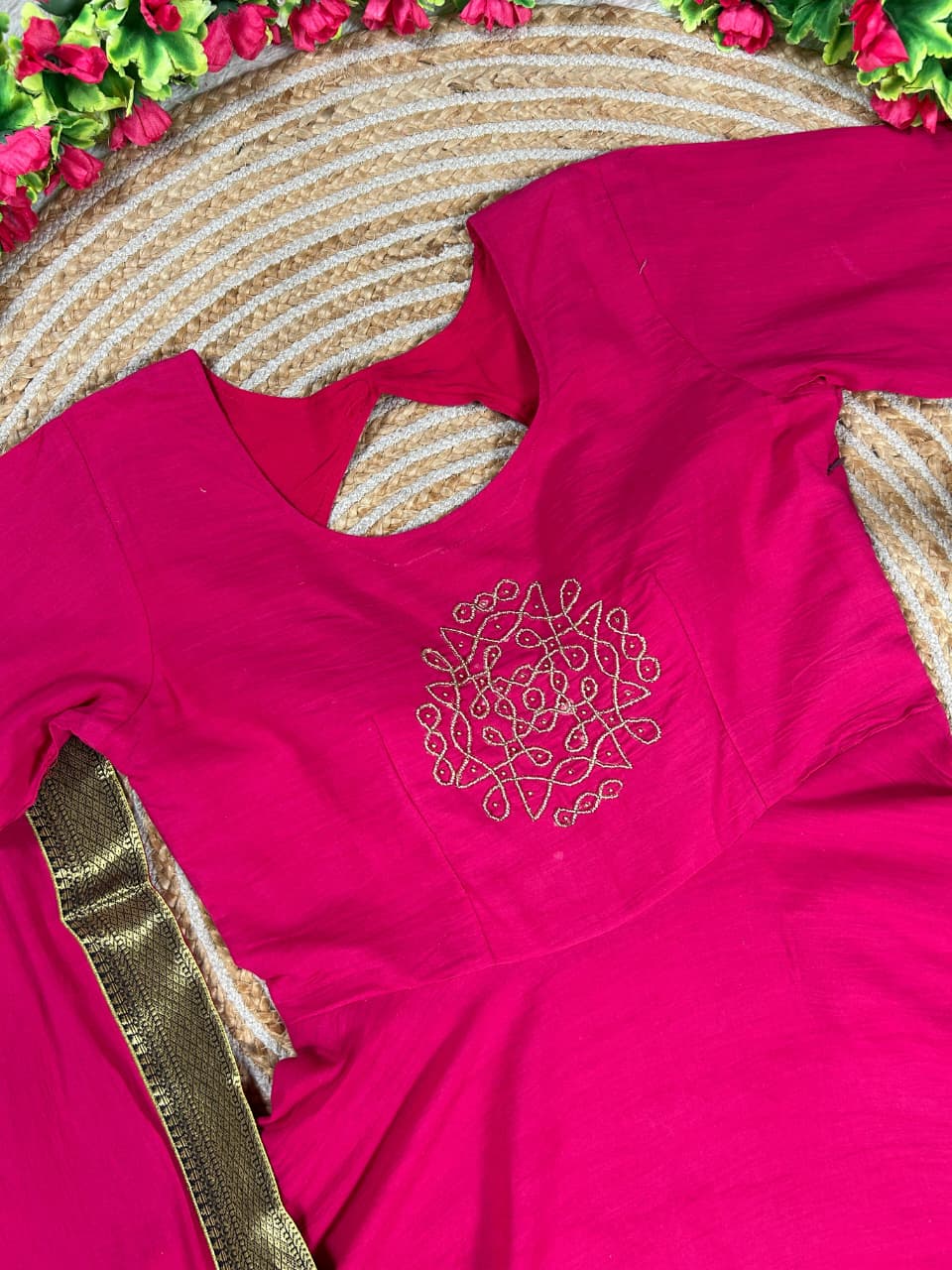 Mul cotton kolam design traditional Mangalagiri style anarkali set