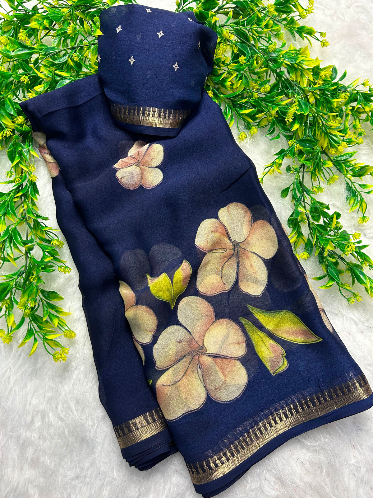 Soft marshmallow georgette floral saree
