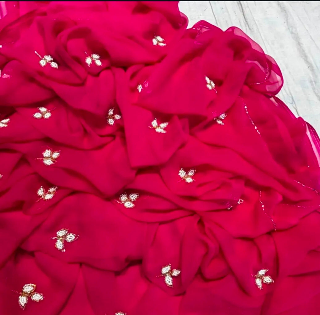 Soft chiffon saree leaf pattern