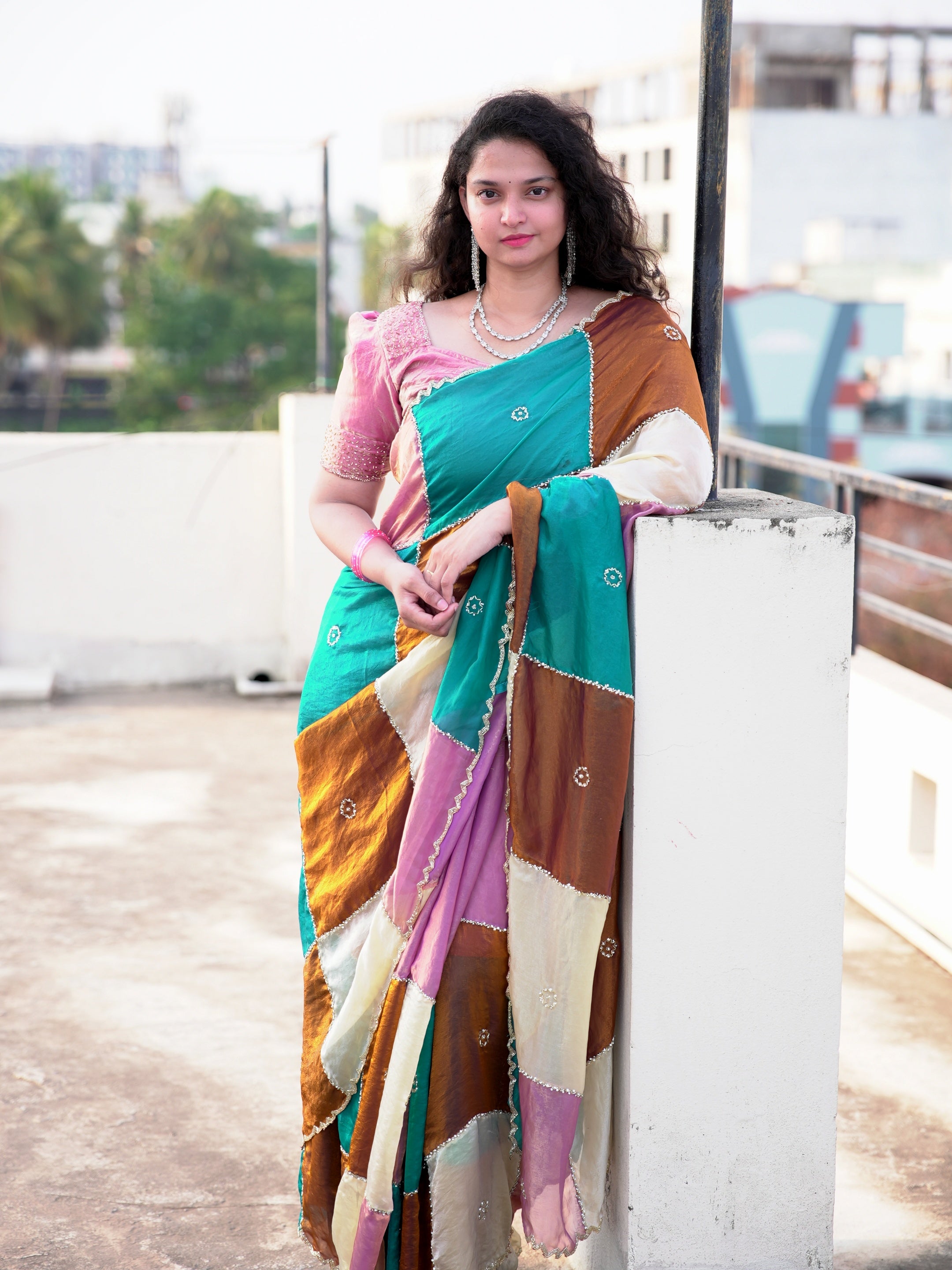 Luxe Designer Space silk Handwork multi colour saree