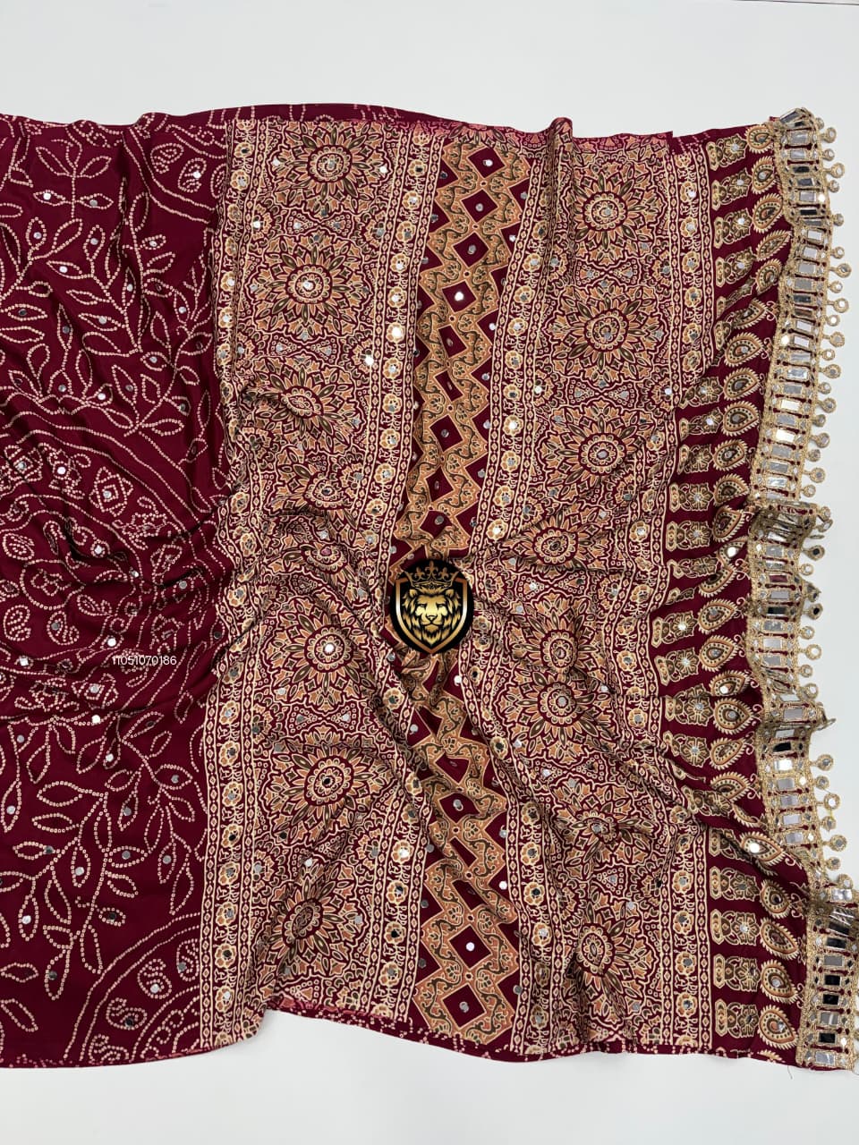 Ajrak Satin design mirror saree