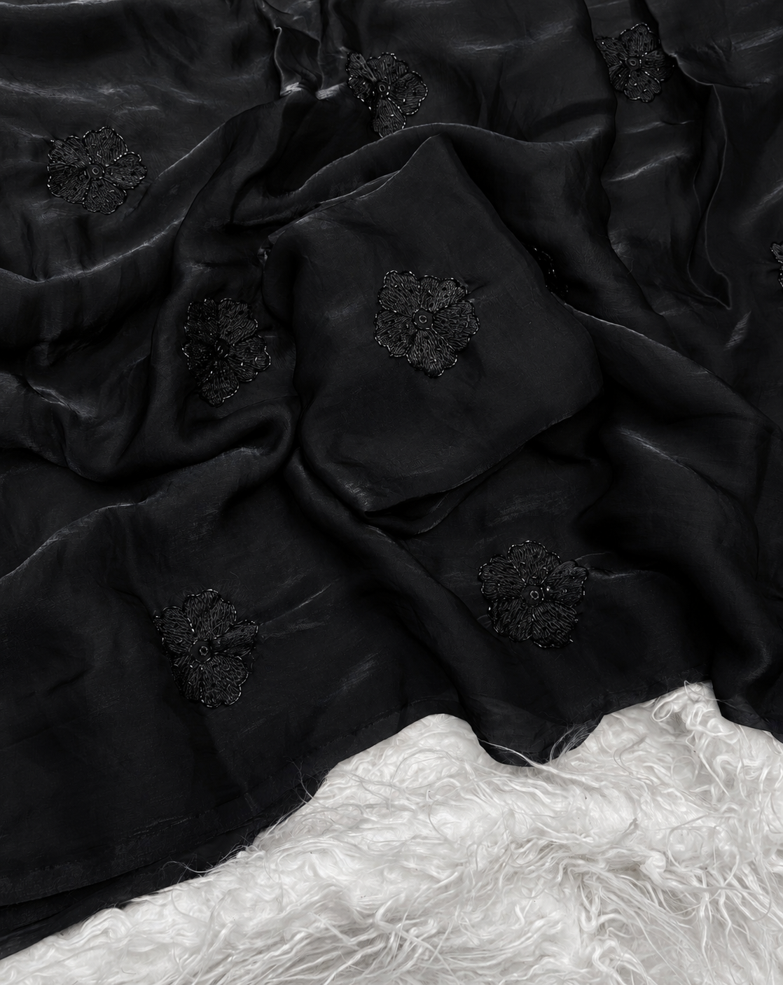 Dark mocha flower space silk saree