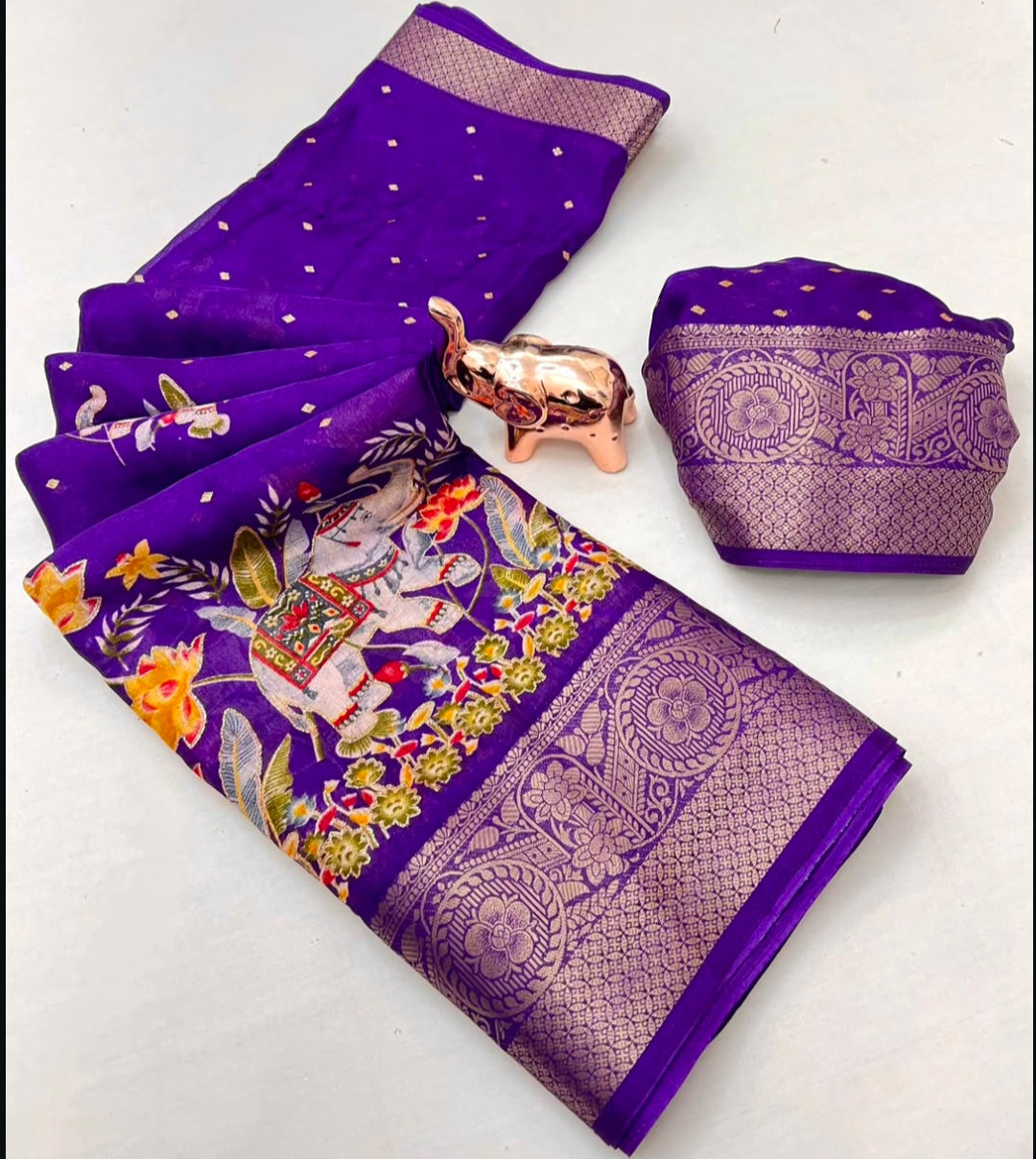 Marshmallow elephant zari weaving saree