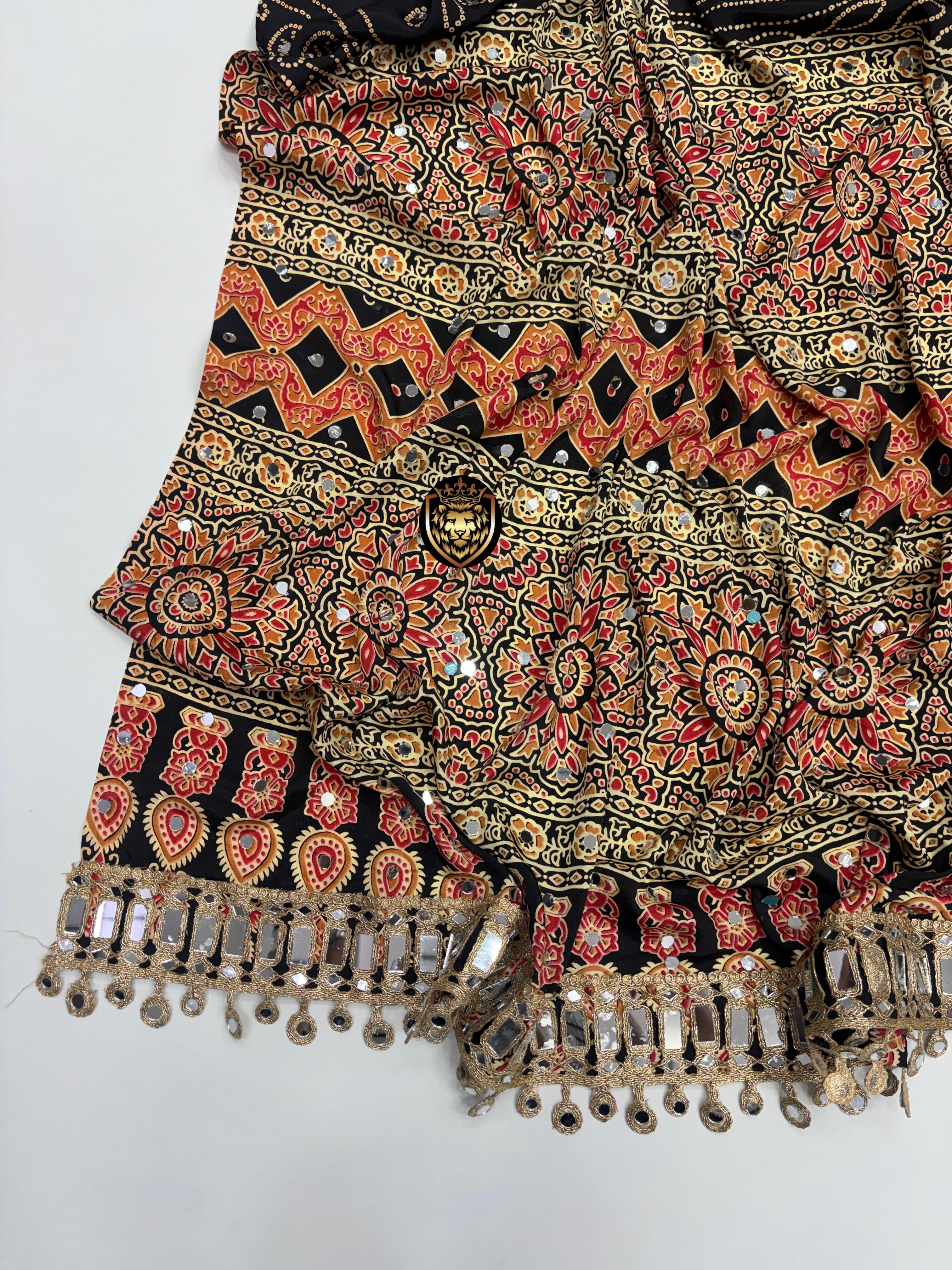 Ajrak Satin design mirror saree