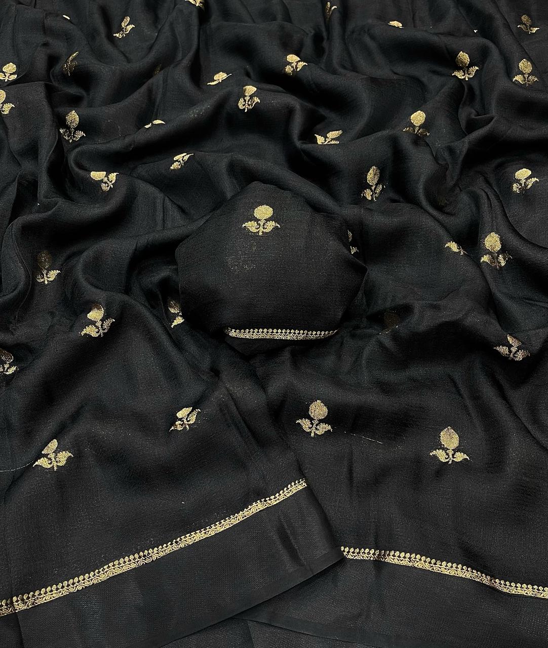 Jute silk viscose leaf pattern saree