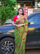 Soft moss silk georgette embroidery saree