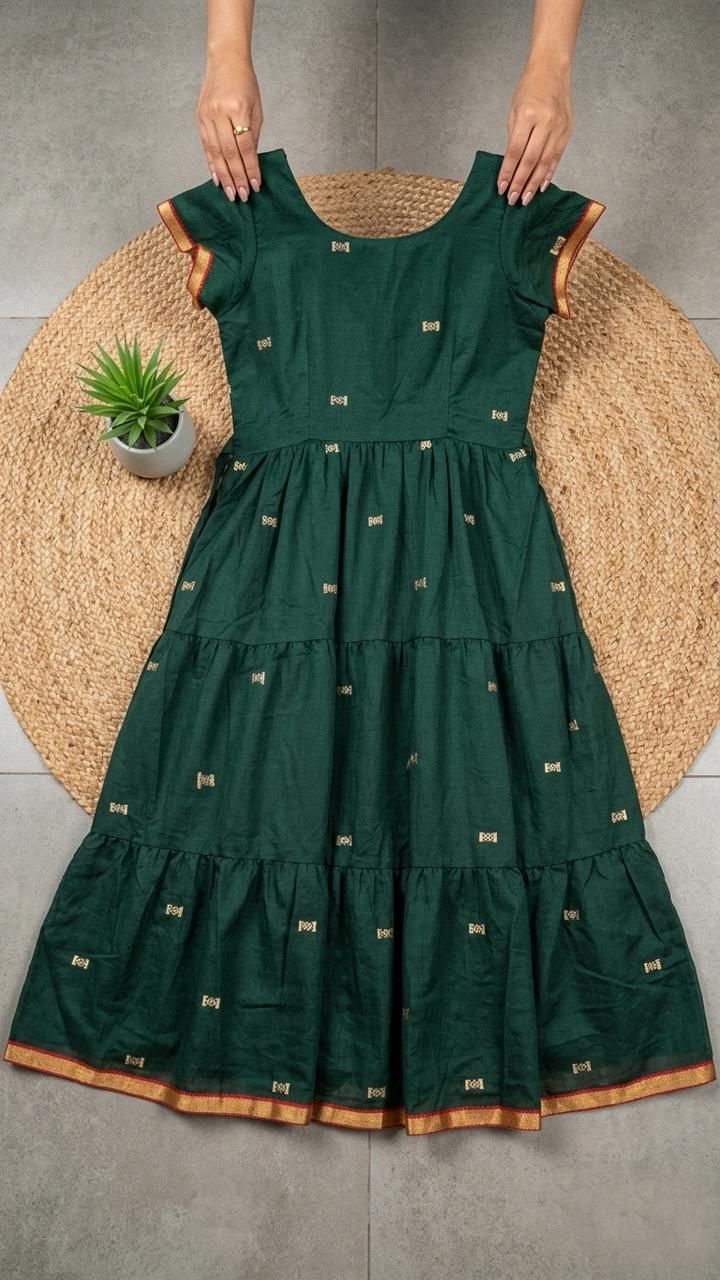Vichitra silk layered boat neck frock