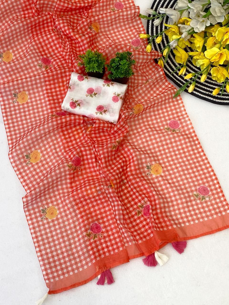 Lenin Cotton checks saree