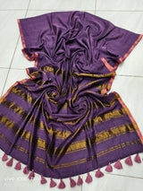 Pure mul cotton zari stripes with tassels saree