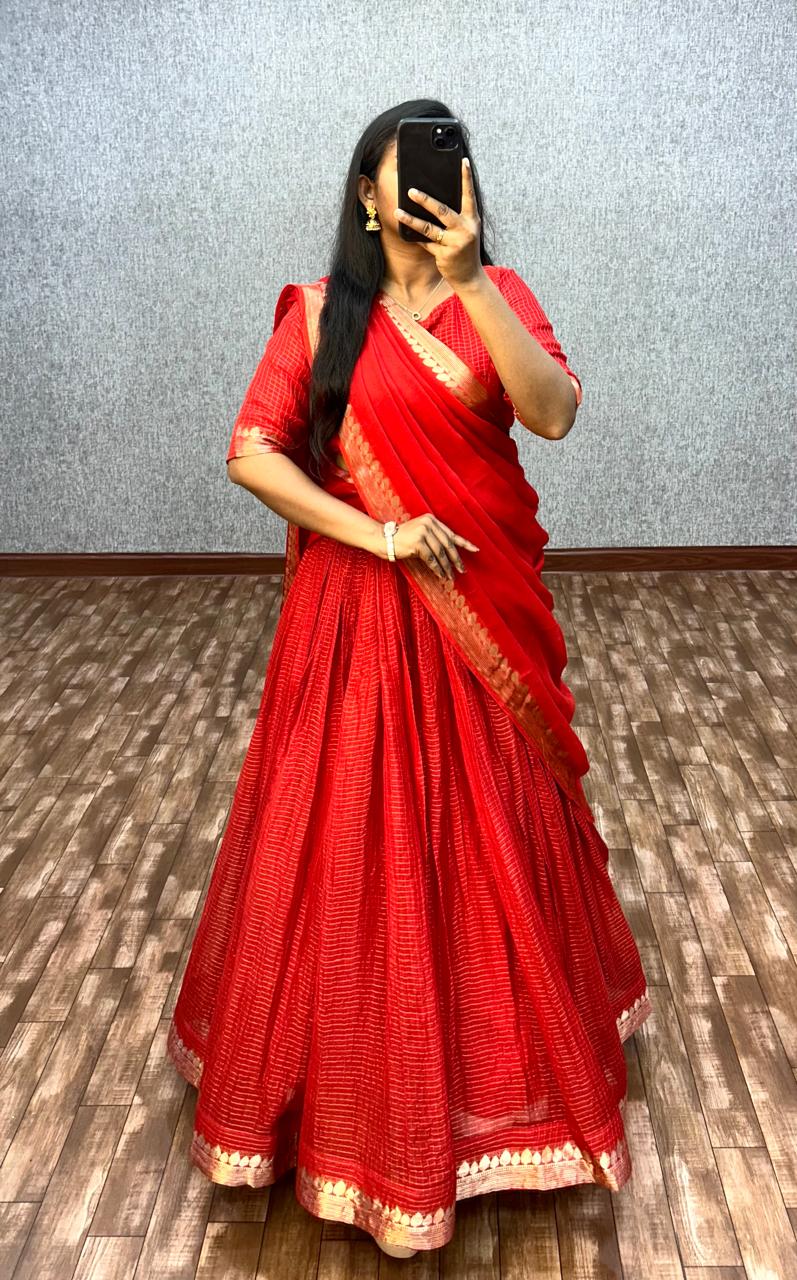 Vintage checks half saree lehanga set