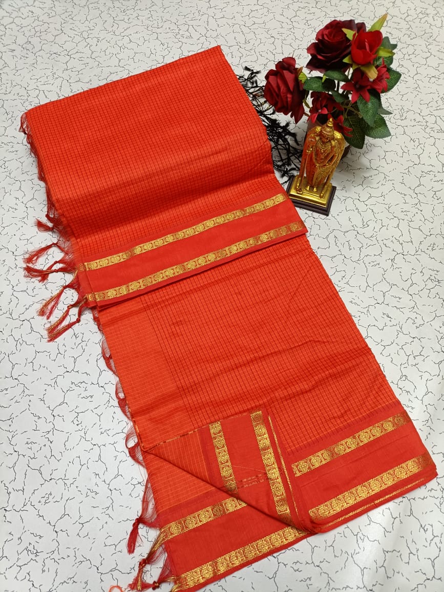 Kalyani Vintage Checked gap boarder saree