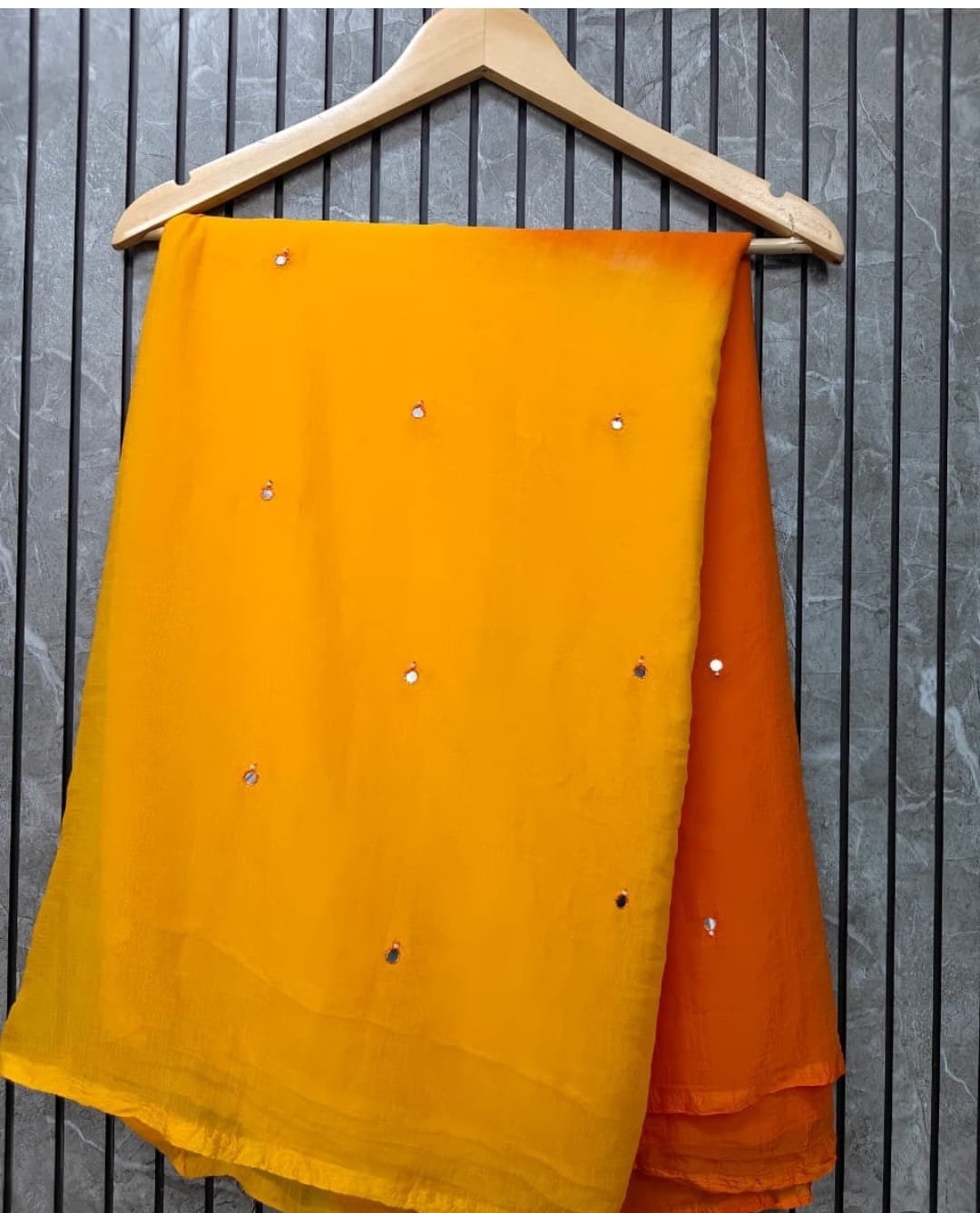 Chiffon mirror patra work dual shade saree