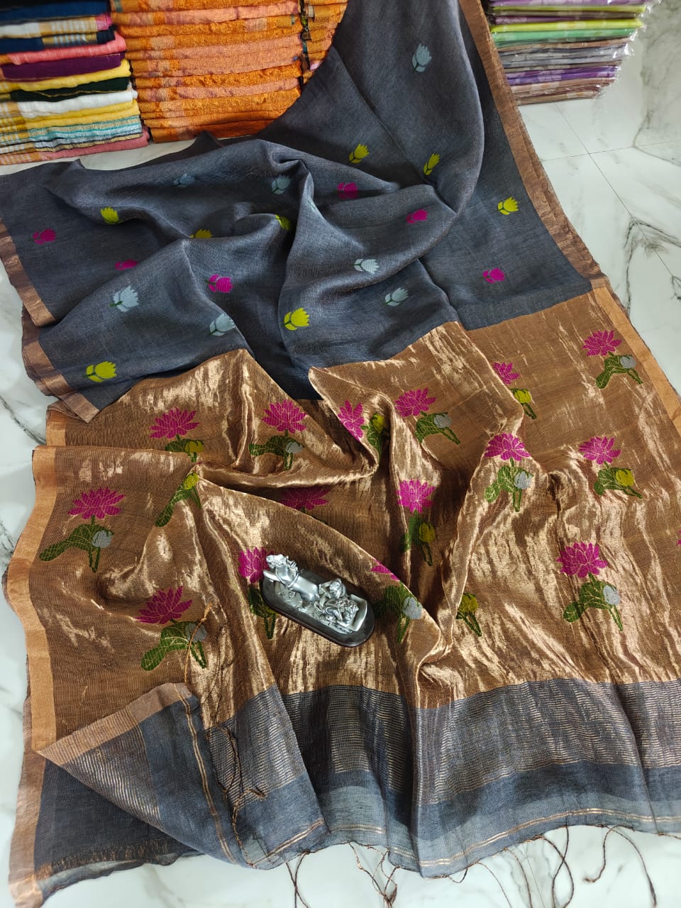 Pure linen jambdani tissue silk saree
