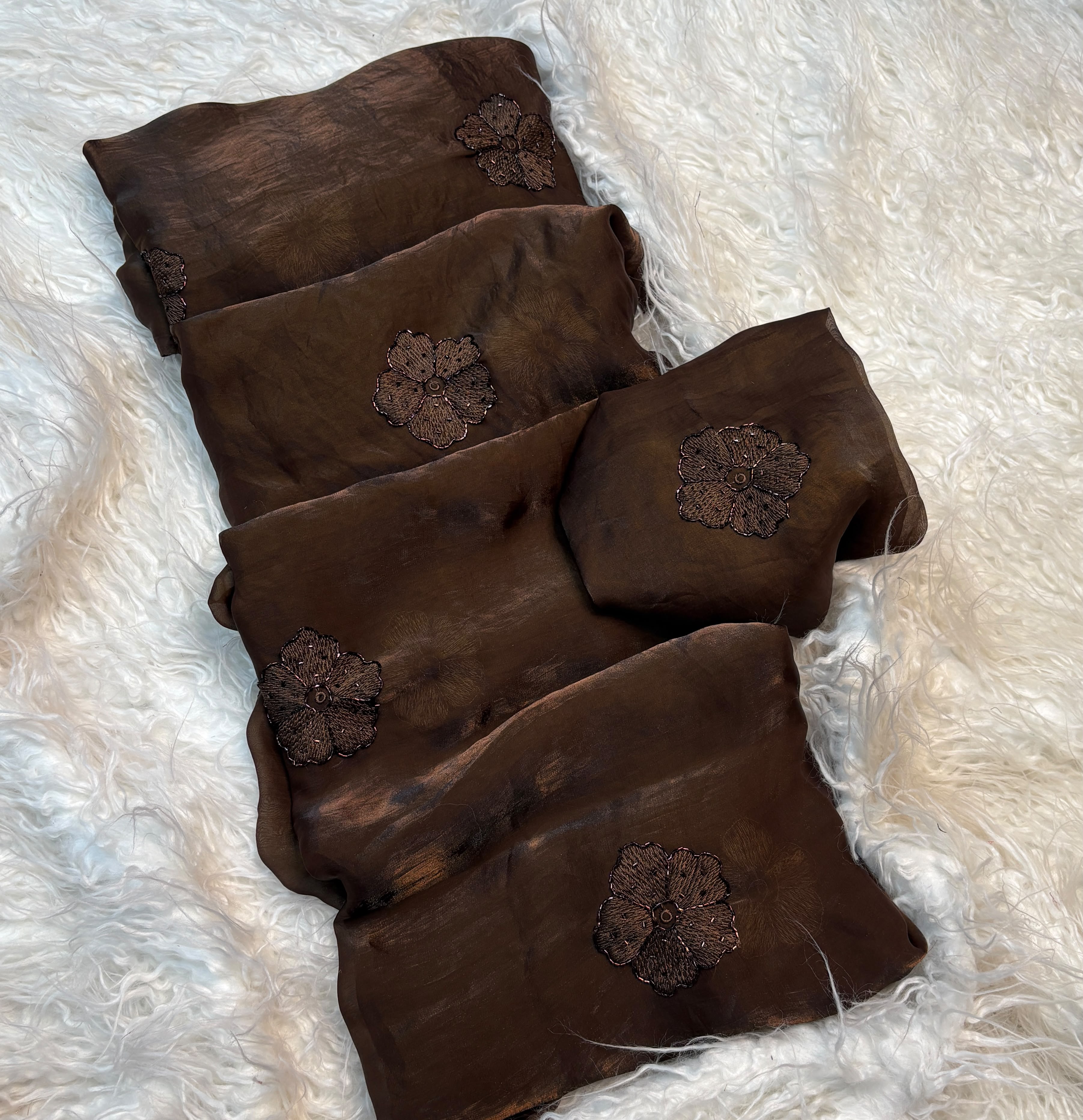 Dark mocha flower space silk saree