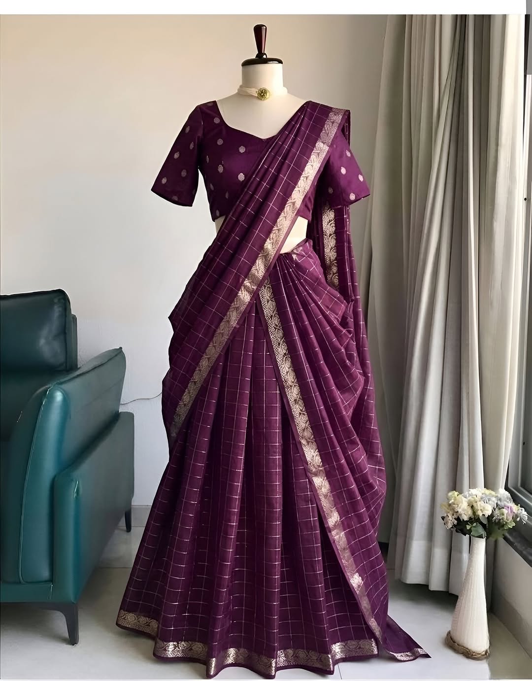 Vintage chex Half saree