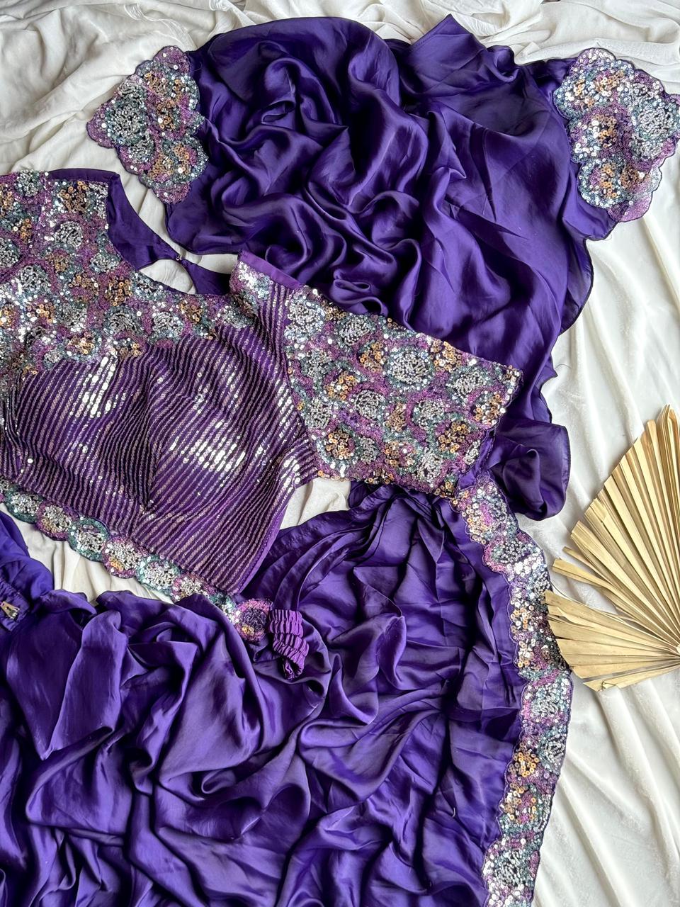 Premium ultra violet desinger one minute saree