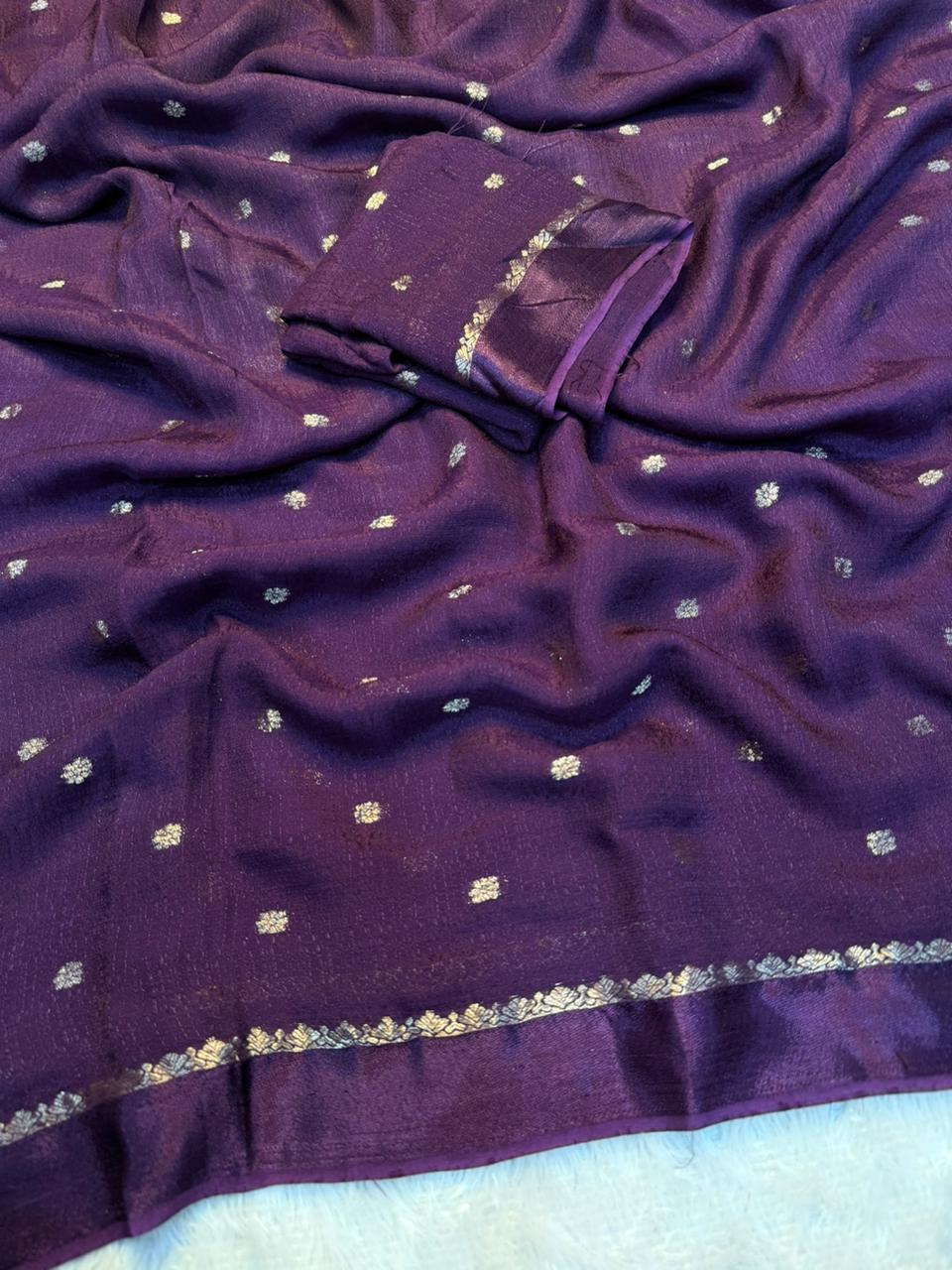Jute silk viscose buttis saree