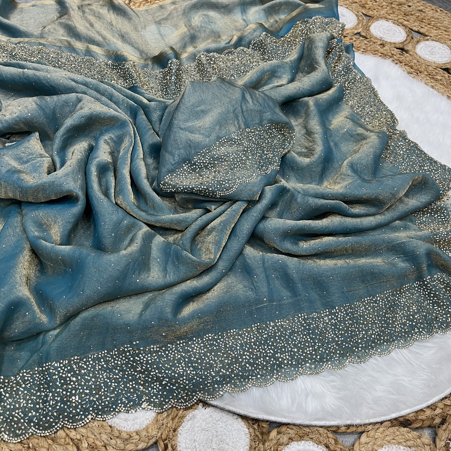 Space silk Diamond work saree